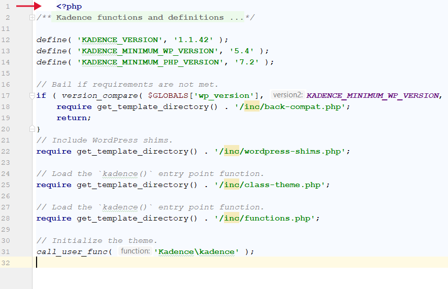 The tab character at the beginning of the php file